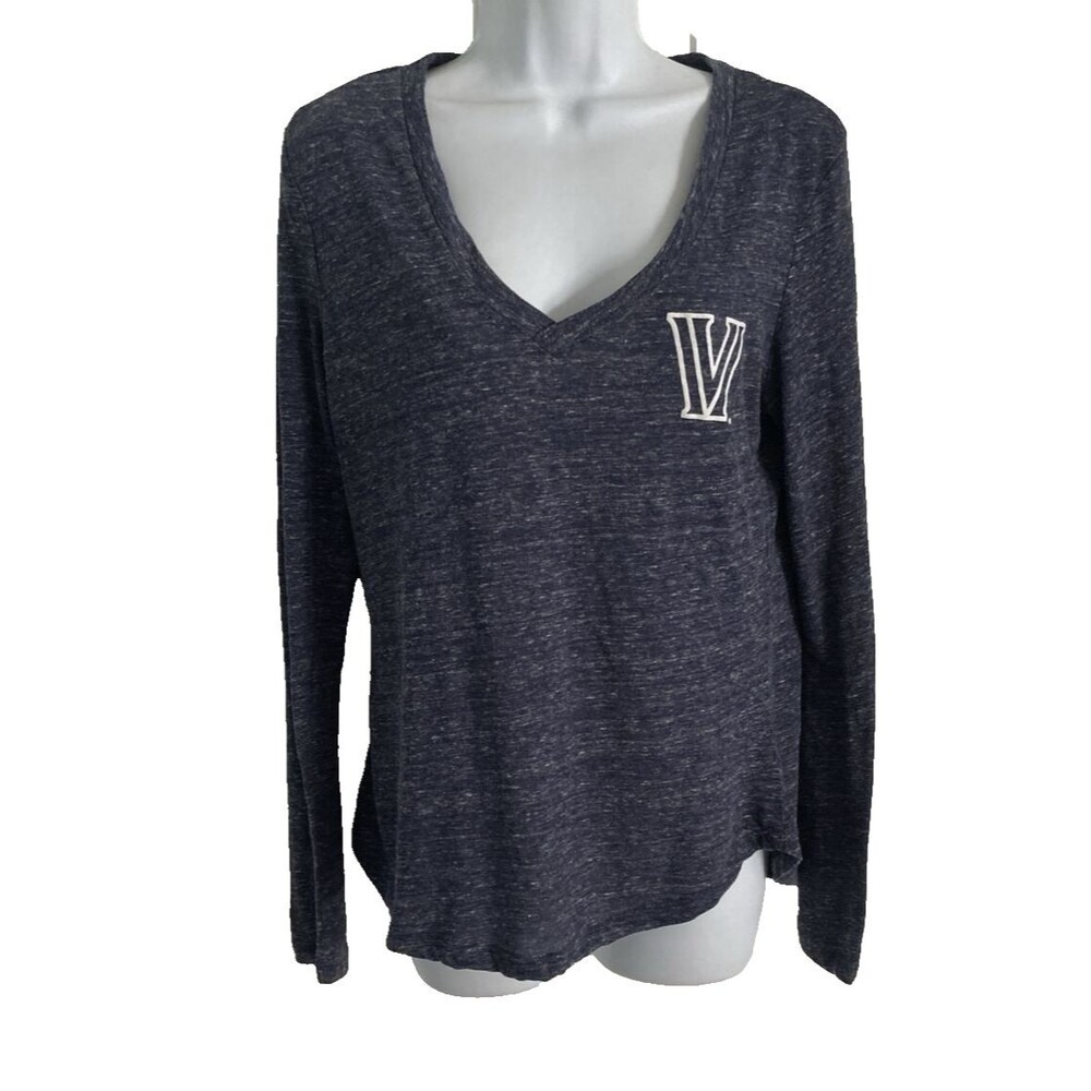 Boxercraft Villanova University Women Blue Long Sleeve T-Shirt Size M V-Neck Top